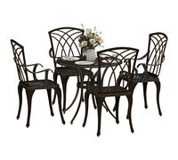 Garden Dining Set 5pc Bronze Tone Cast Aluminium Round Table & 4pc Bistro Chairs