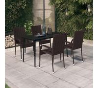 Garden Dining Set 5pc Brown Black PE Rattan Steel 160cm Tempered Glass 4 Chairs