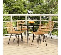 Garden Dining Set 5pc Brown PE Rattan Steel 80cm Outdoor Glass Top Table Chairs