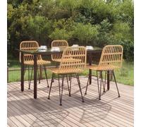 Garden Dining Set 5pc Brown PE Rattan Steel Tempered Glass 160cm Table Footpads