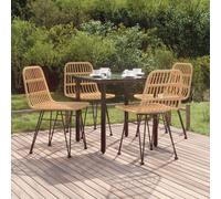 Garden Dining Set 5pc Brown PE Rattan Steel Tempered Glass 80cm Table with 2pcs