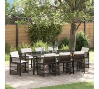 Garden Dining Set 5pc Brown Poly Rattan 4-Seater Table with Glass Top Cushioned