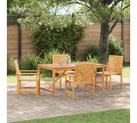 Garden Dining Set 5pc Brown Solid Acacia Wood 150x90x74cm Oiled Finish 4-Seater