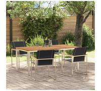 Garden Dining Set 5pc Brown Solid Acacia Wood 180x90cm Table 4 Chairs Textilene