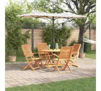 Garden Dining Set 5pc Brown Solid Acacia Wood Foldable Table 90cm 4 Chairs Patio