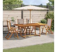 Garden Dining Set 5pc Cream Solid Acacia Wood Extendable Table 150-200cm Folding