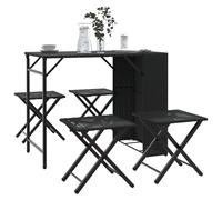 Garden Dining Set 5pc Foldable Black PE Rattan Table 90x55x73cm with 4 Stools HD
