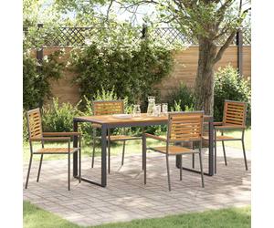 Garden Dining Set 5pc Grey Brown Poly Rattan with Acacia Armrests 160x80cm Steel