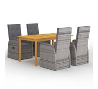 Garden Dining Set 5pc Grey PE Rattan with 150cm Acacia Table & Reclining Chairs