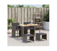 Garden dining set 5pc Grey PE rattan with Acacia tabletop 115x54x74 cm cushions