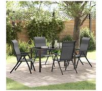 Garden Dining Set 5pc Grey Poly Rattan Powder-Coated Steel 4-Seater FoldableSeat