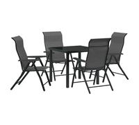 Garden Dining Set 5pc Grey Poly Rattan Powder-Coated Steel Foldable HeightAdjust