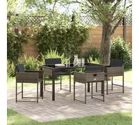 Garden Dining Set 5pc Grey Poly Rattan & Steel 4-Seater Glass Top Outdoor Patio