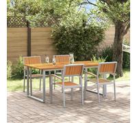 Garden Dining Set 5pc Grey Solid Acacia Wood 180x90x75cm Outdoor for 4-6 Guests