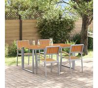 Garden Dining Set 5pc Grey Solid Acacia Wood Table 160x80x75cm Outdoor Alfresco