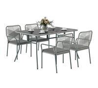 Garden Dining Set 5pc Light Grey PE Rattan Steel 140x85cm Glass Top Stackable XL