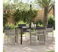 Garden dining set 5pc light grey poly rattan table 140x70x73cm matte 4-seat set