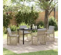 Garden Dining Set 5pc Mix Beige Poly Rattan Tempered Glass Table 80x80 4 Chairs.