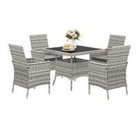 Garden Dining Set 5pc Mixed-Grey 90x90x74cm PE Rattan & Steel with Cushions 4ch.