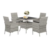 Garden Dining Set 5pc Mixed-Grey 90x90x74cm PE Rattan & Steel with Cushions 4ch.