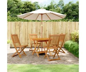 Garden dining set 5pc Natural Acacia Wood 110cm Round Table 4 Folding Chairs Eco