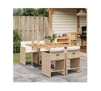 Garden Dining Set 5pc PE Rattan Acacia Table Beige Cream 110x106x73cm Foldables