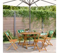 Garden Dining Set 5pc Solid Acacia 90cm Foldable Table & 4 Green Leaf Chairs UK