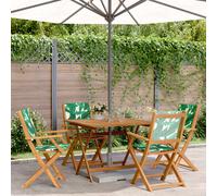 Garden Dining Set 5pc Solid Acacia 90x90x75cm Foldable Green Chairs Leaf Outdoor