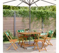 Garden dining set 5pc solid acacia wood 90x90x75 cm table green foldable chairs
