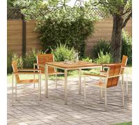 Garden dining set 5pc solid acacia wood 90x90x75cm timber tones steel antirust