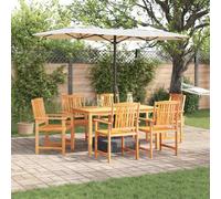 Garden Dining Set 5pc Solid Acacia Wood Brown 150cm Table with Parasol Hole incl