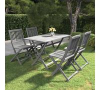 Garden Dining Set 5pc Solid Acacia Wood Grey 120x70x75cm Foldable Outdoor patio