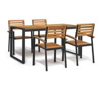Garden Dining Set 5pc Solid Acacia Wood Table 140x80cm Natural Metal Legs Seats4