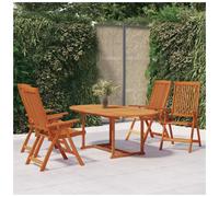 Garden dining set 5pc solid eucalyptus reddish-brown extendable table 150-200 cm