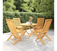 Garden Dining Set 5pc Solid Teak Warm Colour Table Ø85xH76cm Chairs Fold Seats4