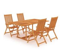 Garden Dining Set 5pc Teak Wood 150x90cm Table 4 Folding Chairs 7pos Warm Brown