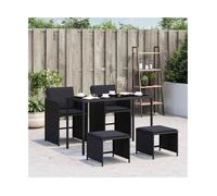 Garden Dining Set 5pcs Black PE Rattan Tempered Glass Table Compact 115x54x74cm