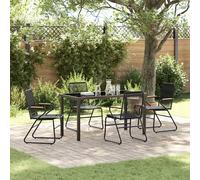 Garden Dining Set 5pcs Black Powder-Coated Steel 140x70x73cm Outdoor PVCSeats4pc