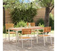 Garden Dining Set 5pcs Brown Solid Teak Wood & Stainless Steel 180x90x75cm Matte