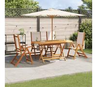 Garden Dining Set 5pcs Solid Acacia Wood Cream Extendable Table 150-200x100x74cm
