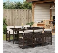 Garden Dining Set 6-piece Brown PE Rattan Cream Cushions 165x106x73cm Outdoor