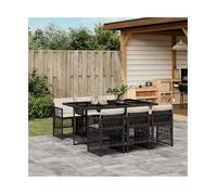 Garden Dining Set 6-Piece PE Rattan Black Table Cream Cushions 165x106x73cm Plus