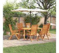 Garden Dining Set 6-Seater 150x90cm Solid Acacia Wood Brown Foldable Cushions UK