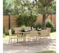 Garden Dining Set 6-Seater Beige Poly Rattan Steel Frame 150x90cm Acacia Outdoor