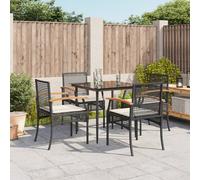 Garden Dining Set 6-seater Black PE Rattan Steel 160x80x74cm Cream Cushions Cozy