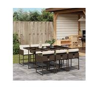 Garden Dining Set 6-Seater Brown PE Rattan 165x106x73cm Tempered Glass & Cream.