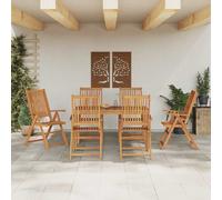 Garden Dining Set 6-Seater Brown Solid Acacia Wood 140x80x75.5cm Foldable Chairs