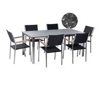 Garden Dining Set 6 Seater COSOLETO/GROSSETO Black Tempered Glass Granite Effect