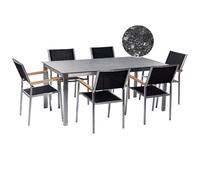 COSOLETO/GROSSETO 6 Seater Garden Dining Set Black Tempered Glass Granite Effect
