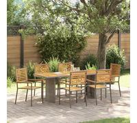 Garden Dining Set 6-Seater Grey Brown Poly Rattan Acacia Table 190x80x75cm Patio
